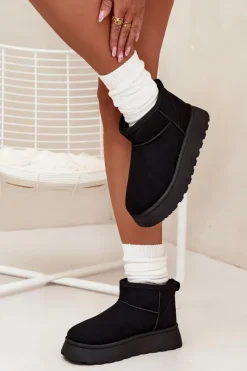 Online Boto Śniegowce Damskie Na Platformie Ocieplane Futerkiem Czarne Vesirae Czarny