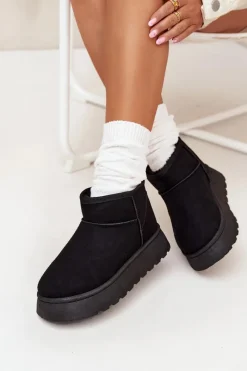 Online Boto Śniegowce Damskie Na Platformie Ocieplane Futerkiem Czarne Vesirae Czarny