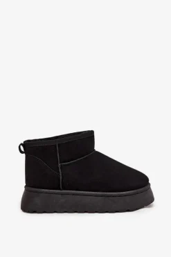 Online Boto Śniegowce Damskie Na Platformie Ocieplane Futerkiem Czarne Vesirae Czarny