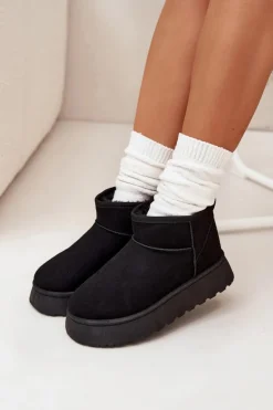 Online Boto Śniegowce Damskie Na Platformie Ocieplane Futerkiem Czarne Vesirae Czarny