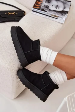 Online Boto Śniegowce Damskie Na Platformie Ocieplane Futerkiem Czarne Vesirae Czarny