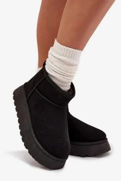 Online Boto Śniegowce Damskie Na Platformie Ocieplane Futerkiem Czarne Vesirae Czarny