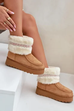 Online Śniegowce Damskie Na Platformie Z Futerkiem I Wzorem Camel Deepanti Damskie Śniegowce Damskie