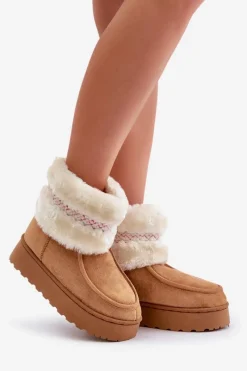 Online Śniegowce Damskie Na Platformie Z Futerkiem I Wzorem Camel Deepanti Damskie Śniegowce Damskie