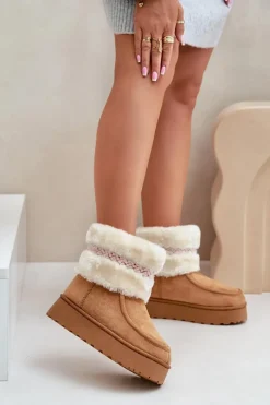 Online Śniegowce Damskie Na Platformie Z Futerkiem I Wzorem Camel Deepanti Damskie Śniegowce Damskie