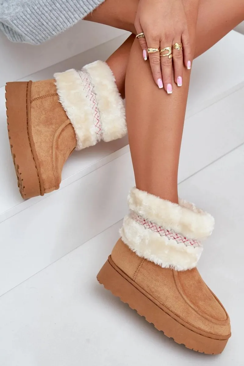 Online Śniegowce Damskie Na Platformie Z Futerkiem I Wzorem Camel Deepanti Damskie Śniegowce Damskie