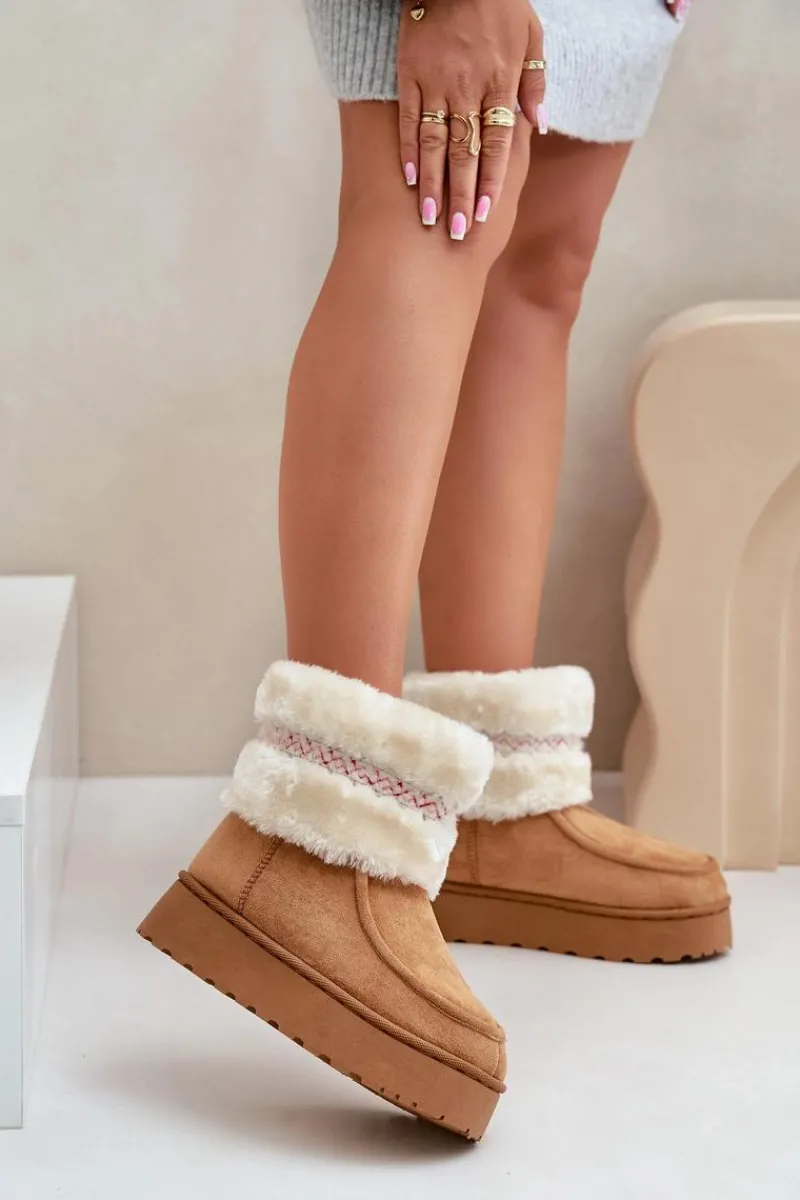 Online Śniegowce Damskie Na Platformie Z Futerkiem I Wzorem Camel Deepanti Damskie Śniegowce Damskie