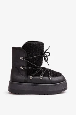 Sale Boto Śniegowce Damskie Na Platformie Z Wiązaniem Czarne Riaviana