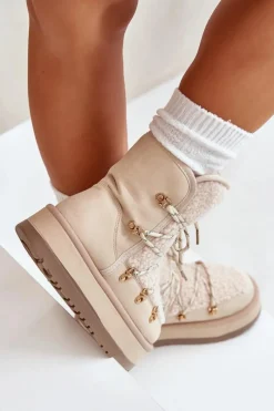 Śniegowce Damskie Na Platformie Z Wiązaniem Jasnobeżowe Riaviana Damskie Śniegowce Damskie