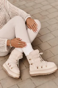 Śniegowce Damskie Na Platformie Z Wiązaniem Jasnobeżowe Riaviana Damskie Śniegowce Damskie