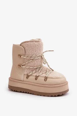 Śniegowce Damskie Na Platformie Z Wiązaniem Jasnobeżowe Riaviana Damskie Śniegowce Damskie