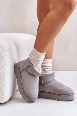 Śniegowce Damskie>Boto Śniegowce Damskie Na Platformie Ocieplane Futerkiem Szare Xamella Szary