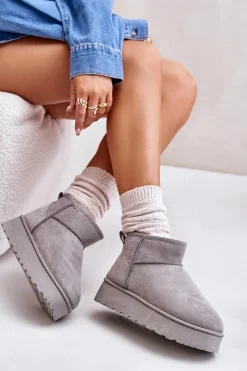 Śniegowce Damskie></noscript>Boto Śniegowce Damskie Na Platformie Ocieplane Futerkiem Szare Xamella Szary