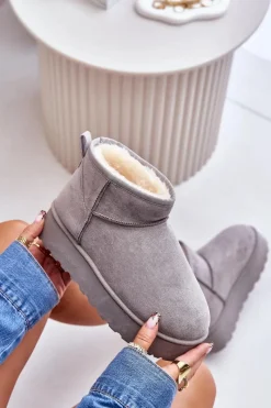 Śniegowce Damskie></noscript>Boto Śniegowce Damskie Na Platformie Ocieplane Futerkiem Szare Xamella Szary