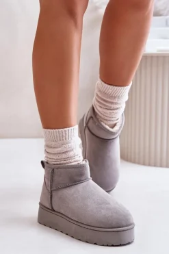 Śniegowce Damskie></noscript>Boto Śniegowce Damskie Na Platformie Ocieplane Futerkiem Szare Xamella Szary