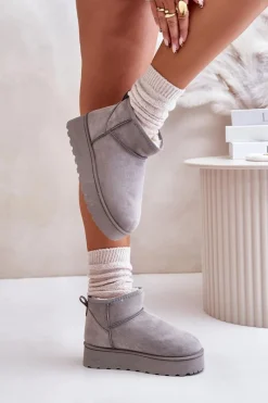 Śniegowce Damskie></noscript>Boto Śniegowce Damskie Na Platformie Ocieplane Futerkiem Szare Xamella Szary