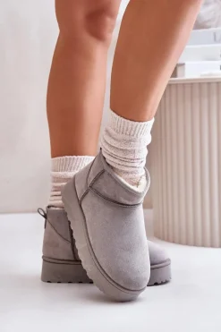 Śniegowce Damskie></noscript>Boto Śniegowce Damskie Na Platformie Ocieplane Futerkiem Szare Xamella Szary