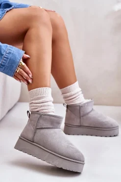 Śniegowce Damskie></noscript>Boto Śniegowce Damskie Na Platformie Ocieplane Futerkiem Szare Xamella Szary