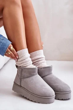 Śniegowce Damskie></noscript>Boto Śniegowce Damskie Na Platformie Ocieplane Futerkiem Szare Xamella Szary