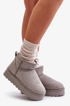 Śniegowce Damskie></noscript>Boto Śniegowce Damskie Na Platformie Ocieplane Futerkiem Szare Xamella Szary