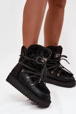 Clearance Śniegowce Damskie Na Platformie Z Futerkiem DFSH37005 Czarne Damskie Śniegowce Damskie