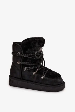 Clearance Śniegowce Damskie Na Platformie Z Futerkiem DFSH37005 Czarne Damskie Śniegowce Damskie