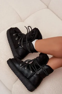 Clearance Śniegowce Damskie Na Platformie Z Futerkiem DFSH37005 Czarne Damskie Śniegowce Damskie