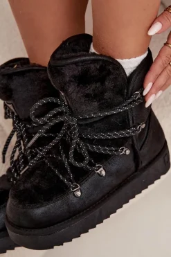 Clearance Śniegowce Damskie Na Platformie Z Futerkiem DFSH37005 Czarne Damskie Śniegowce Damskie