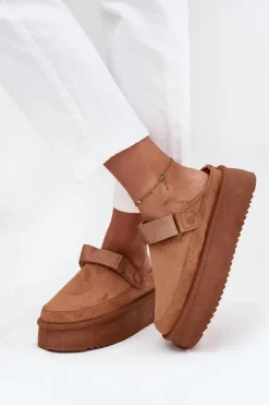 New Śniegowce Damskie Na Platformie Z Rzepem Camel Jorielle Damskie Śniegowce Damskie|Kapcie Klasyczne