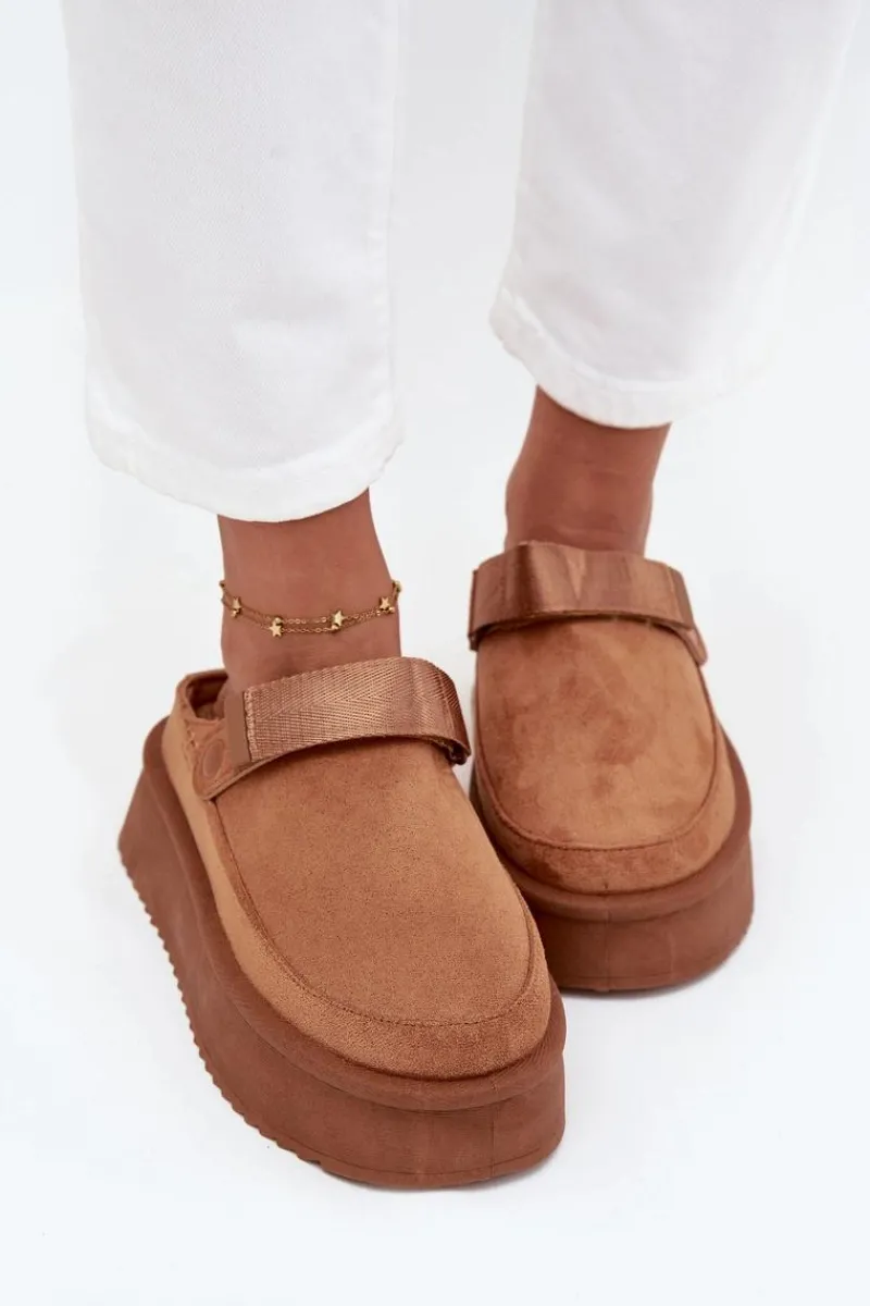 New Śniegowce Damskie Na Platformie Z Rzepem Camel Jorielle Damskie Śniegowce Damskie|Kapcie Klasyczne