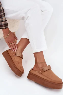 New Śniegowce Damskie Na Platformie Z Rzepem Camel Jorielle Damskie Śniegowce Damskie|Kapcie Klasyczne