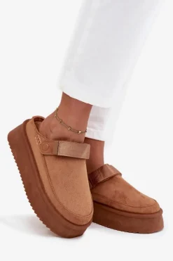 New Śniegowce Damskie Na Platformie Z Rzepem Camel Jorielle Damskie Śniegowce Damskie|Kapcie Klasyczne