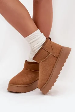 New Śniegowce Damskie Na Platformie Ocieplane Futerkiem Camel Vesirae Damskie Śniegowce Damskie