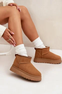 New Śniegowce Damskie Na Platformie Ocieplane Futerkiem Camel Vesirae Damskie Śniegowce Damskie