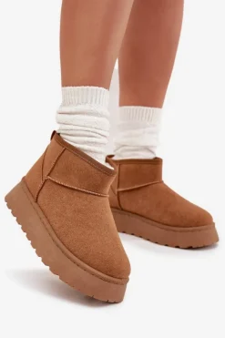 New Śniegowce Damskie Na Platformie Ocieplane Futerkiem Camel Vesirae Damskie Śniegowce Damskie