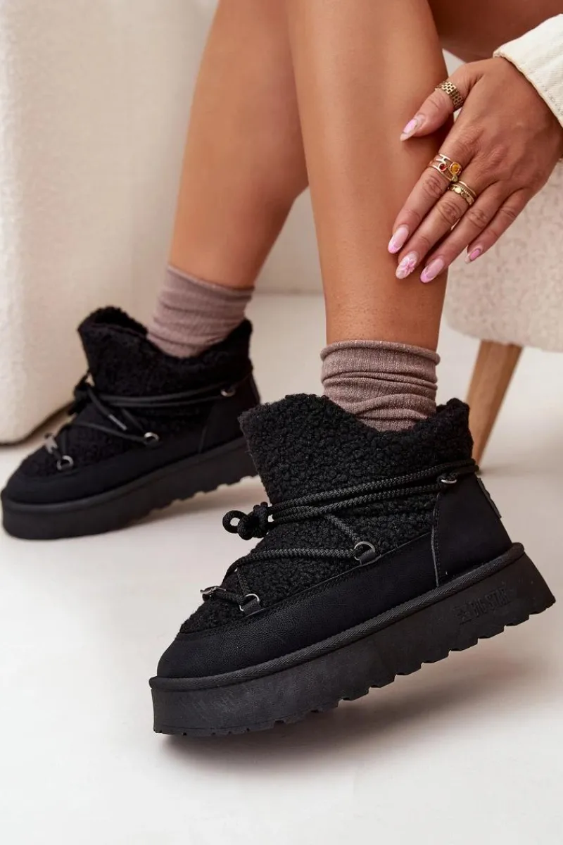 Śniegowce Damskie>Big Star Shoes Śniegowce Damskie Na Platformie Z Futerkiem Typu Baranek Big Star SS274109 Czarne Czarny