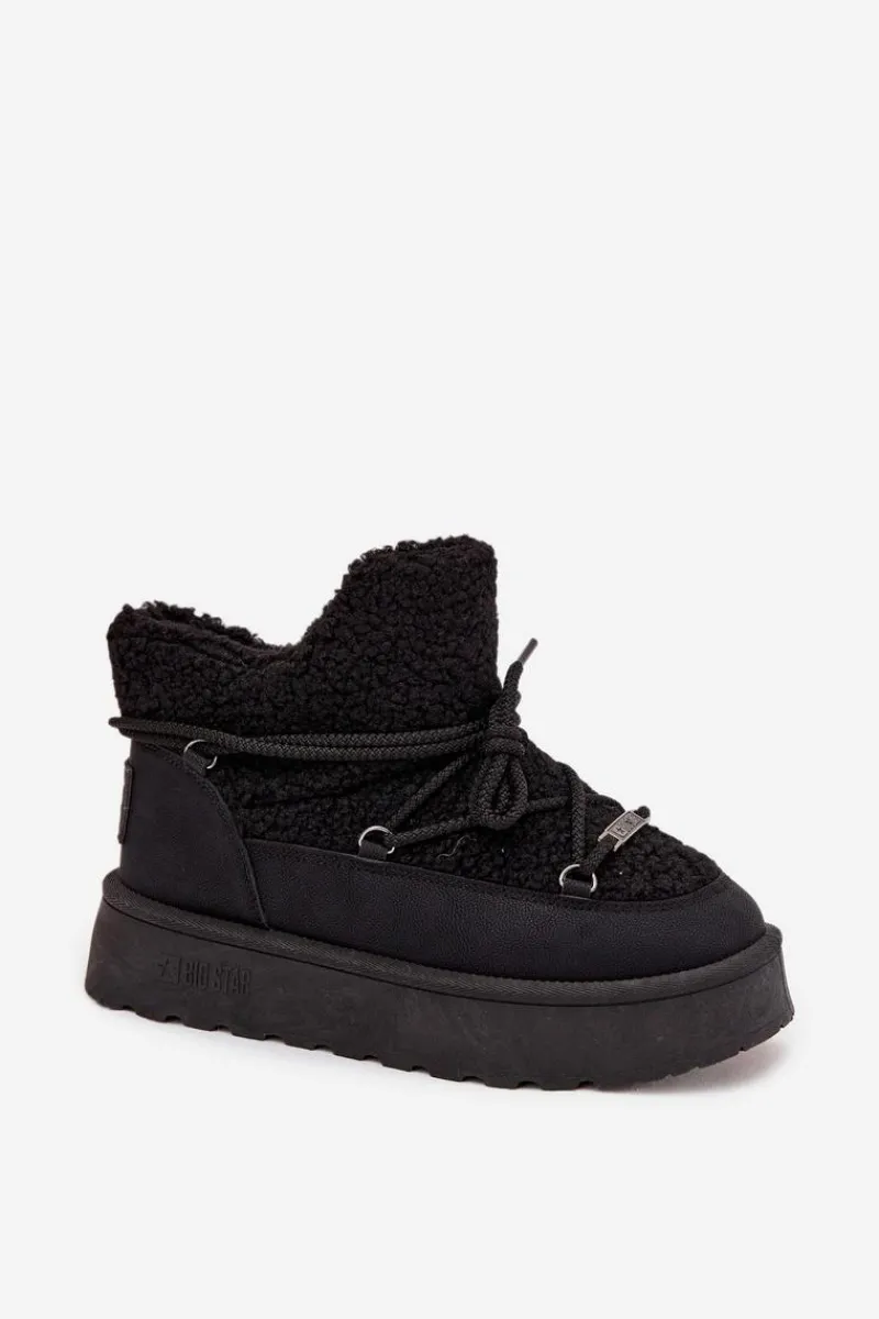 Śniegowce Damskie>Big Star Shoes Śniegowce Damskie Na Platformie Z Futerkiem Typu Baranek Big Star SS274109 Czarne Czarny
