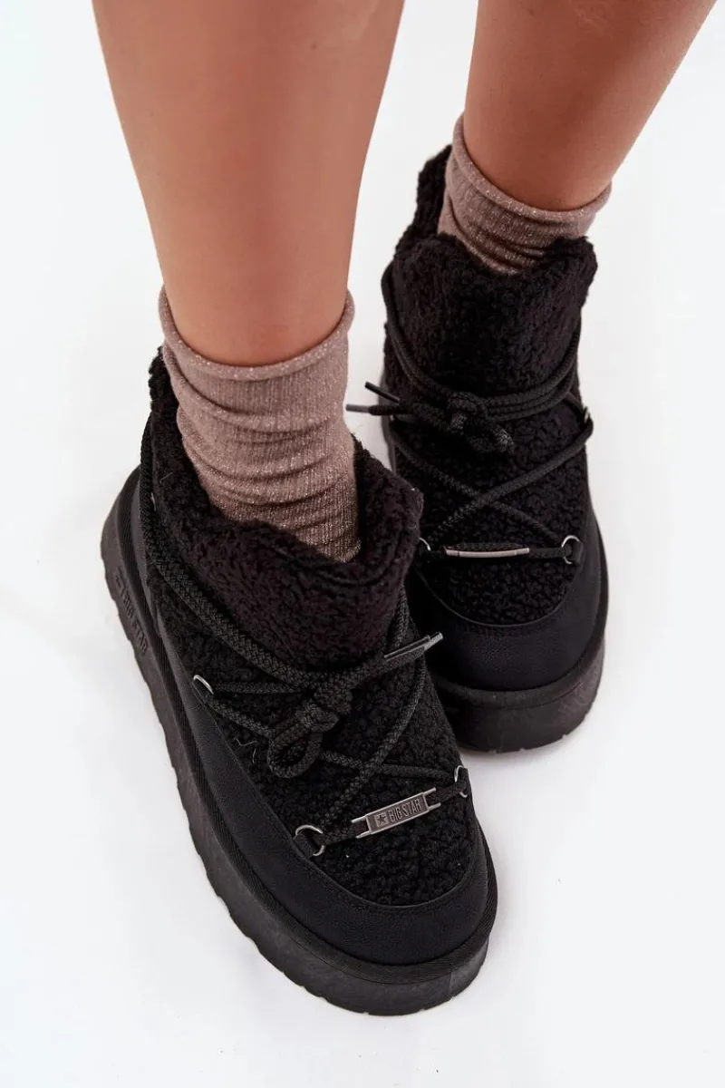 Śniegowce Damskie>Big Star Shoes Śniegowce Damskie Na Platformie Z Futerkiem Typu Baranek Big Star SS274109 Czarne Czarny