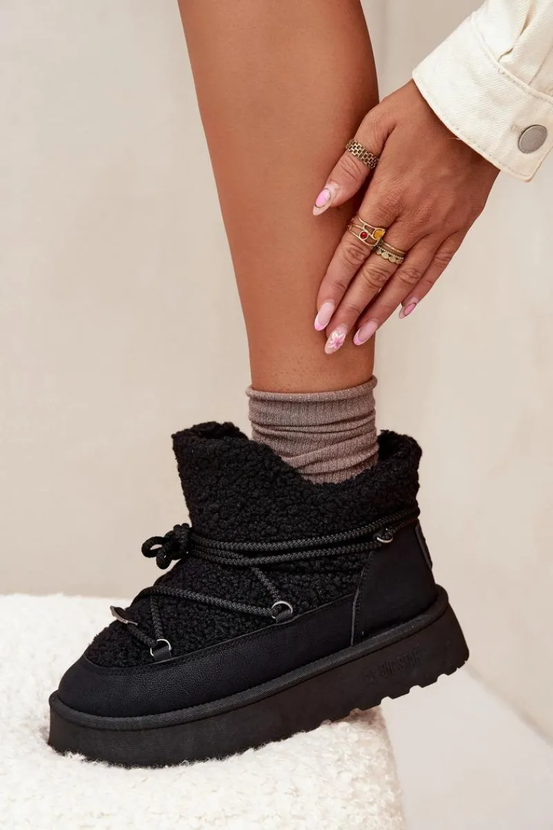 Śniegowce Damskie>Big Star Shoes Śniegowce Damskie Na Platformie Z Futerkiem Typu Baranek Big Star SS274109 Czarne Czarny