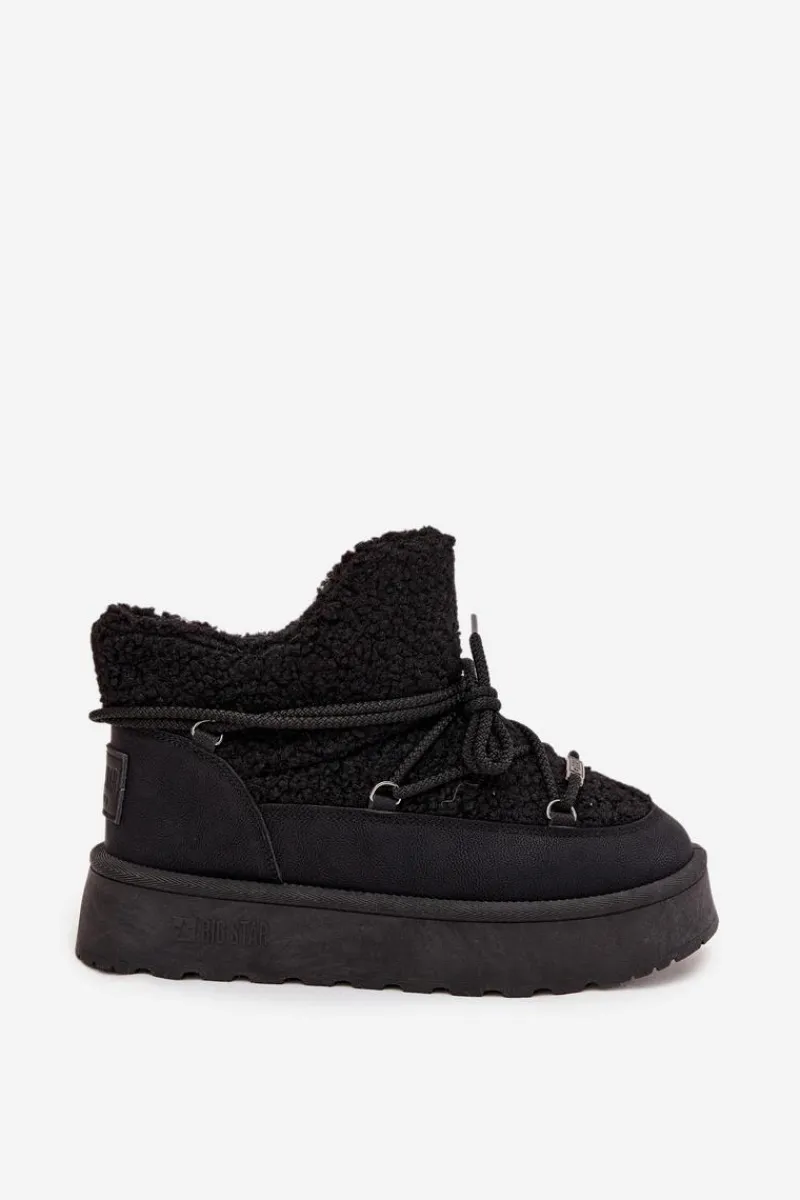 Śniegowce Damskie>Big Star Shoes Śniegowce Damskie Na Platformie Z Futerkiem Typu Baranek Big Star SS274109 Czarne Czarny