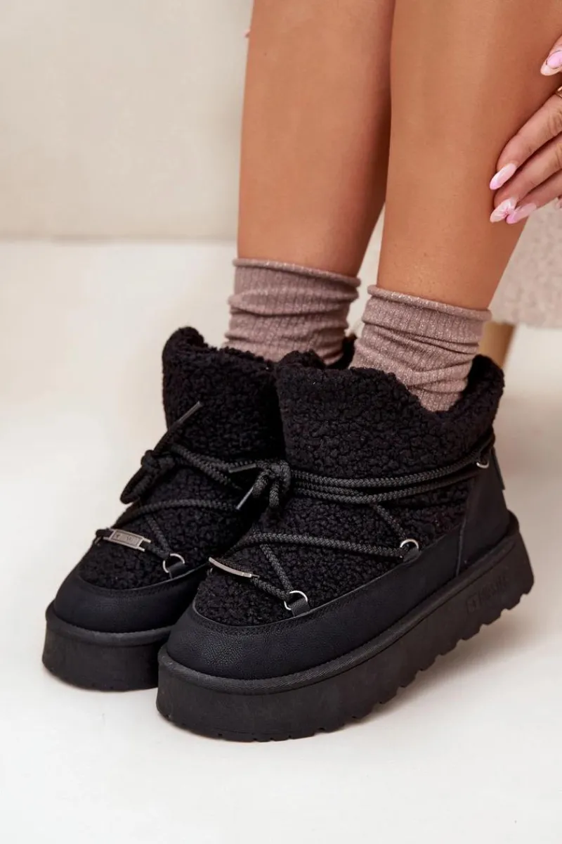 Śniegowce Damskie>Big Star Shoes Śniegowce Damskie Na Platformie Z Futerkiem Typu Baranek Big Star SS274109 Czarne Czarny