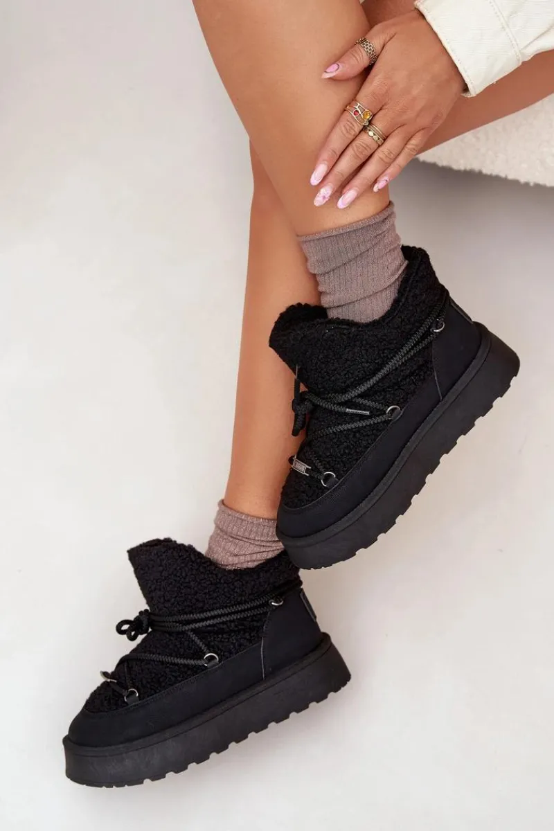Śniegowce Damskie>Big Star Shoes Śniegowce Damskie Na Platformie Z Futerkiem Typu Baranek Big Star SS274109 Czarne Czarny