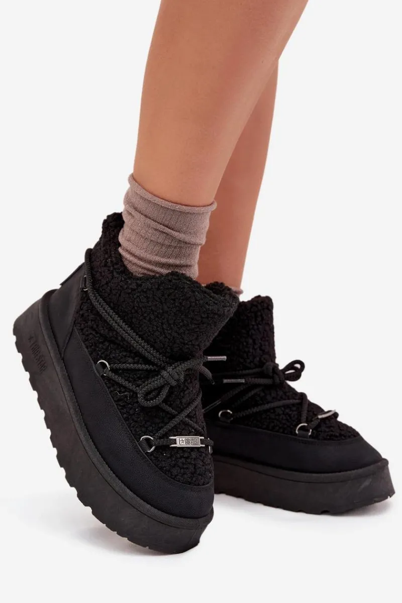 Śniegowce Damskie>Big Star Shoes Śniegowce Damskie Na Platformie Z Futerkiem Typu Baranek Big Star SS274109 Czarne Czarny