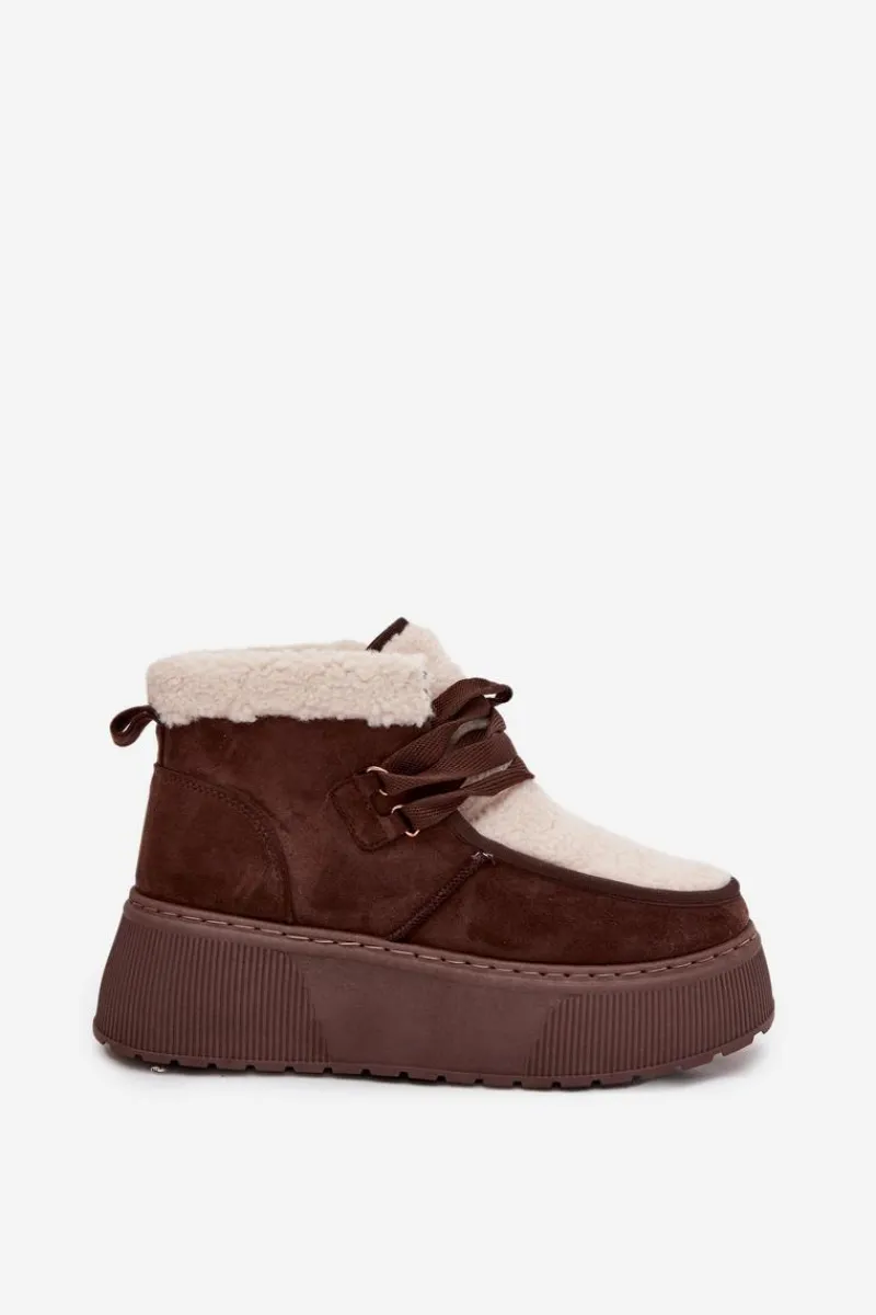 Śniegowce Damskie>Boto Śniegowce Damskie Na Platformie Z Futerkiem Brązowe Florivelle