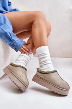 Hot Śniegowce Damskie Na Platformie Ocieplane Futerkiem Zielone Remenia Damskie Śniegowce Damskie|Kapcie Klasyczne