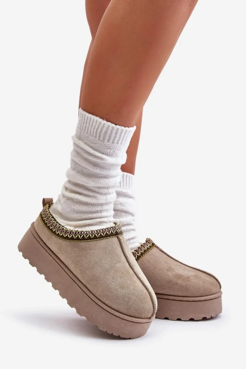 Hot Śniegowce Damskie Na Platformie Ocieplane Futerkiem Zielone Remenia Damskie Śniegowce Damskie|Kapcie Klasyczne