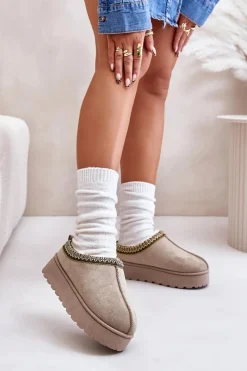 Hot Śniegowce Damskie Na Platformie Ocieplane Futerkiem Zielone Remenia Damskie Śniegowce Damskie|Kapcie Klasyczne