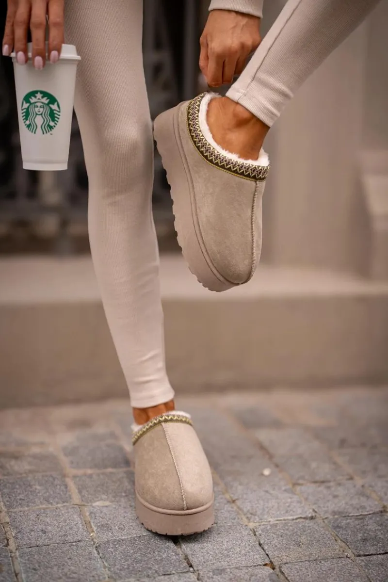 Hot Śniegowce Damskie Na Platformie Ocieplane Futerkiem Zielone Remenia Damskie Śniegowce Damskie|Kapcie Klasyczne