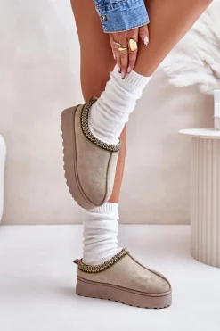 Hot Śniegowce Damskie Na Platformie Ocieplane Futerkiem Zielone Remenia Damskie Śniegowce Damskie|Kapcie Klasyczne