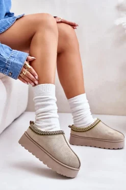 Hot Śniegowce Damskie Na Platformie Ocieplane Futerkiem Zielone Remenia Damskie Śniegowce Damskie|Kapcie Klasyczne